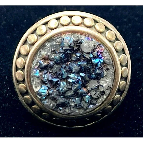 Vintage Druzy Stone Silver Ring Size 8 Opalescent Iridescent Crystals MARKED - Picture 10 of 10